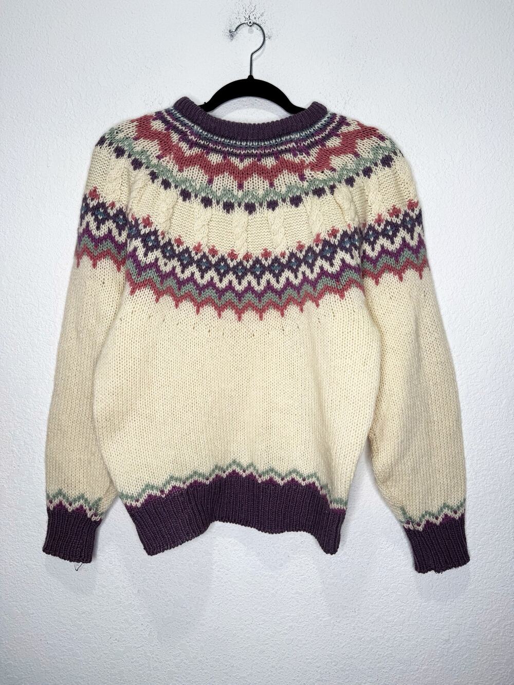Vintage Fair Isle 100% Wool Nordic Yoke Pastel Sweater